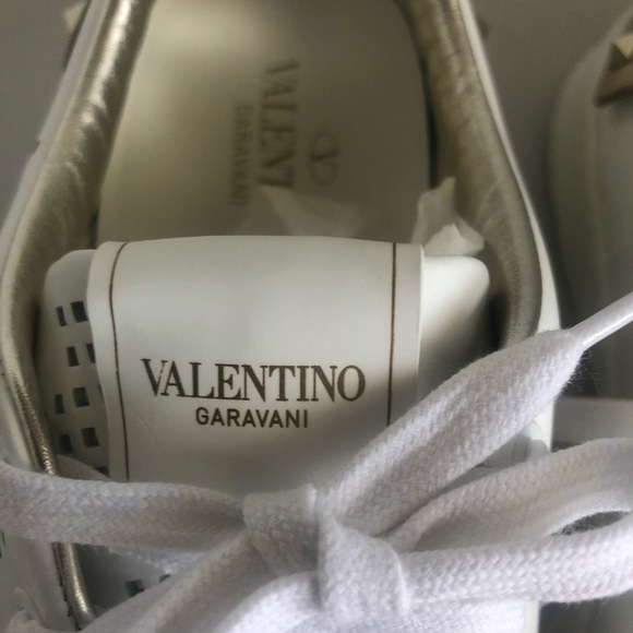 NIB $695 Valentino Net Perforated White Court Sneaker w/ Gold Accent- Size 10.5! - Picture 15 of 16